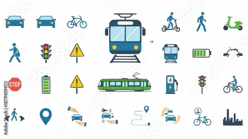 Modern Transportation Icons Set City Mobility Concepts.