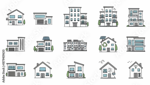 Collection of Diverse Building Illustrations.