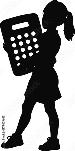 Girl Holding A Giant Calculator Silhouette