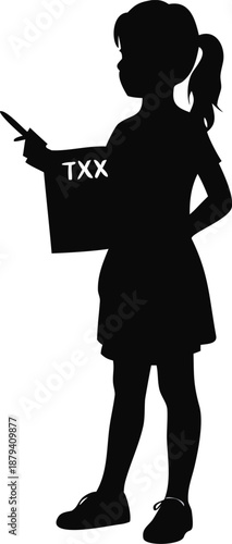 Girl Holding A Tax Form And A Pen Silhouette