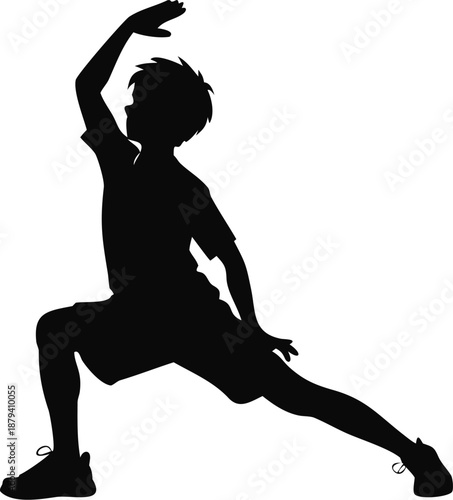 Silhouette Of A Boy Stretching After Long Work