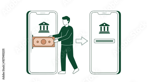Digital money transfer on smartphone, mobile banking and online payment concept