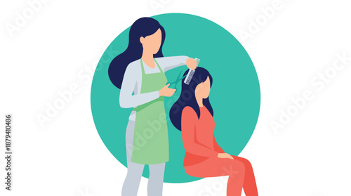 Hairdresser giving a haircut to a client, flat design illustration