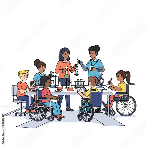 A diverse group of students with disabilities working together