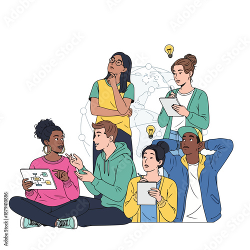 A diverse group of young adults collaborating