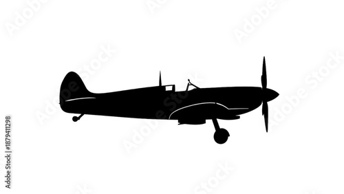 Silhouette of a classic vintage airplane, a historical aircraft from the past