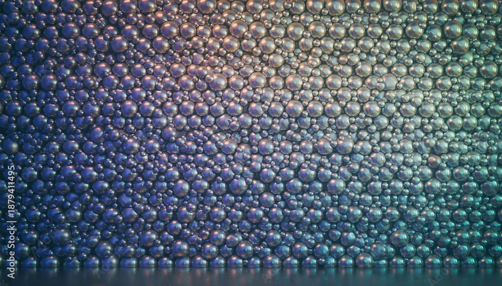 Fototapeta premium Iridescent bubbles on a reflective surface in shimmering colors