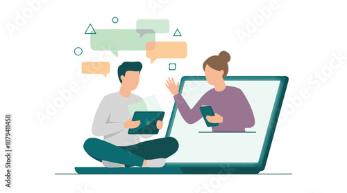 Virtual meeting and online communication between two people with digital devices