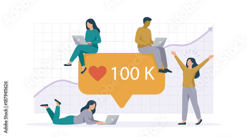 People celebrating online success and achieving 100K likes or followers