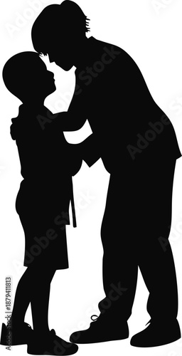 Silhouette Of A Boy Hugging An Elderly Woman