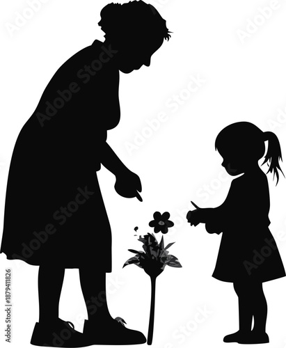Girl And Grandma Looking At A Garden Silhouette