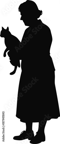 Silhouette Of An Older Woman Holding A Cat