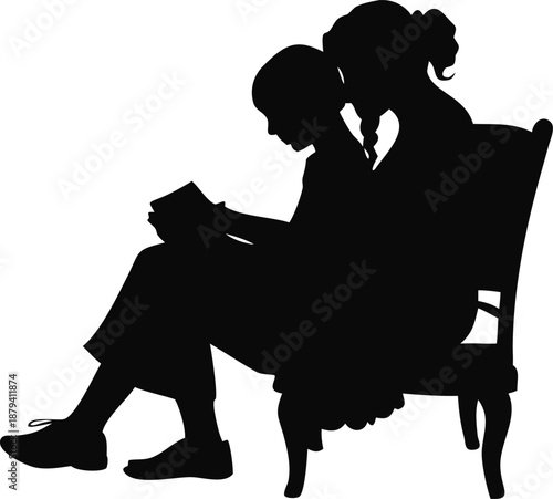 Girl Resting Her Head On Grandma's Lap Silhouette