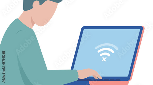 Person using laptop experiencing Wi-Fi internet connection problem
