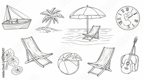 Collection of Hand Drawn Summer Vacation Icons and Symbols.