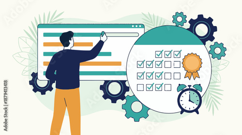 Person managing tasks, achieving goals, and boosting productivity with digital tools