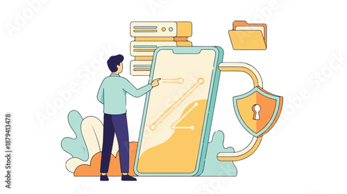 Digital security and data analytics on mobile phone concept illustration