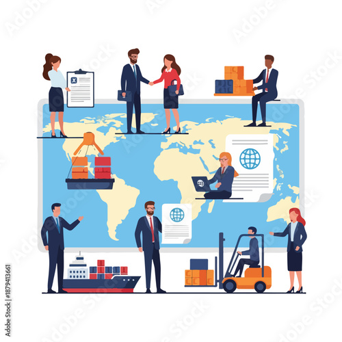 Business professionals engaged in global logistics and trade operations