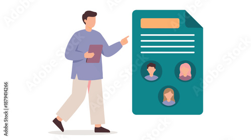 HR manager reviewing resumes and selecting candidates for job hiring