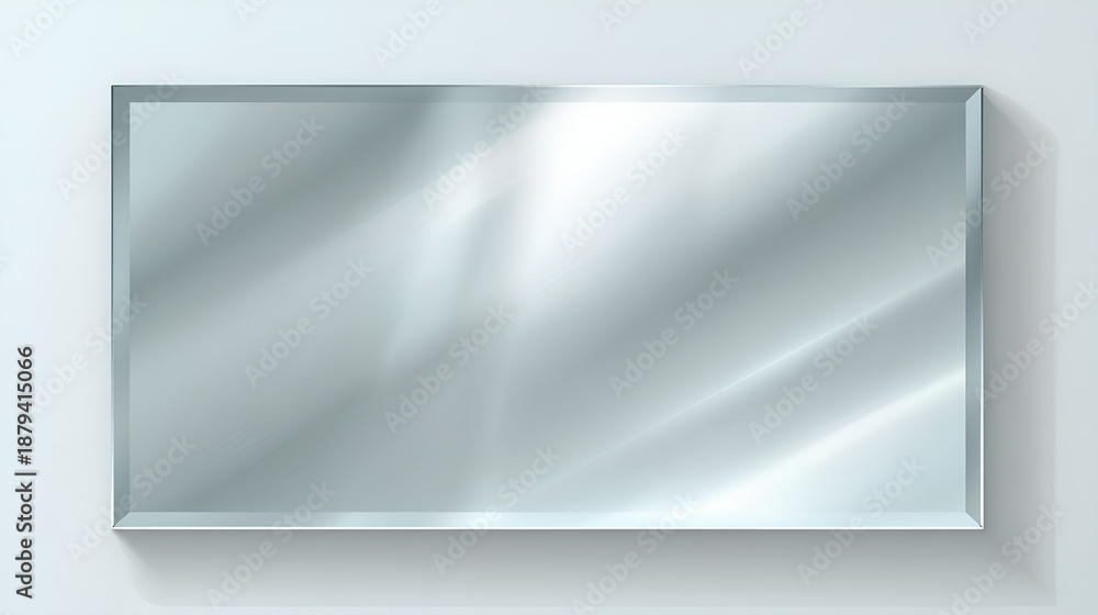 Realistic shiny glossy glass plate panel with light glare reflective surface effect overlay on white background rectangle gradient window