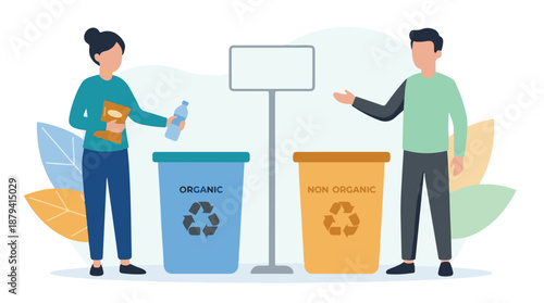 People Sorting Organic and Non-Organic Waste into Recycling Bins