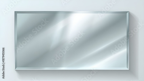 Realistic shiny glossy glass plate panel with light glare reflective surface effect overlay on white background rectangle gradient window © suldev