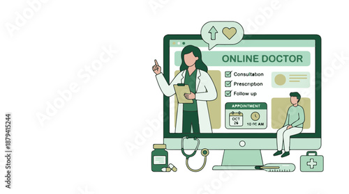 Online doctor consultation and telemedicine service on computer screen