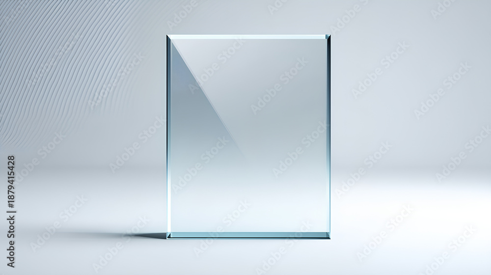 Realistic shiny glossy glass plate panel with light glare reflective surface effect overlay on white background rectangle gradient window