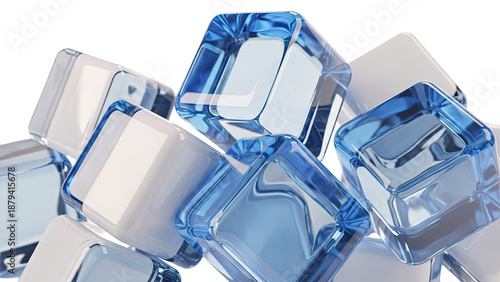 Abstract composition of blue and white translucent cubes