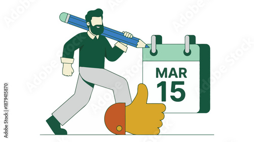 Man planning schedule on calendar with pencil and thumbs up for approval