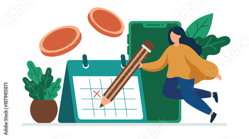 Woman marking calendar date, illustrating financial planning and scheduling tasks