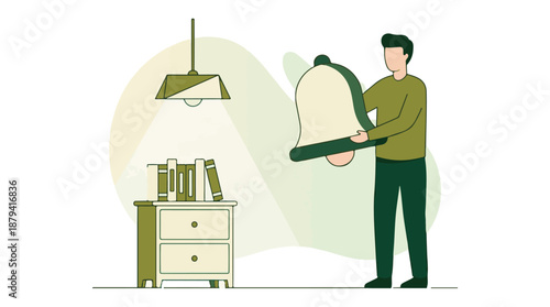 Flat illustration of a man holding a large notification bell
