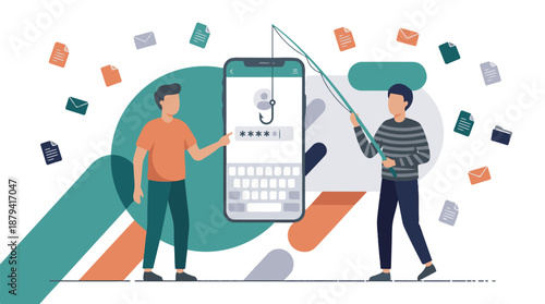 Phishing scam concept, hacker stealing user password from mobile phone