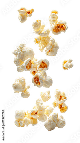 Popcorn Flying in Air Dynamic Food Composition Isolated on Transparent Background