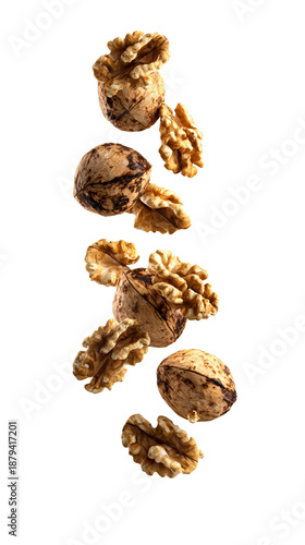 Walnuts Flying in Air Dynamic Food Composition Isolated on Transparent Background