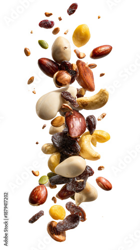 Trail Mix Flying in Air Dynamic Food Composition Isolated on Transparent Background