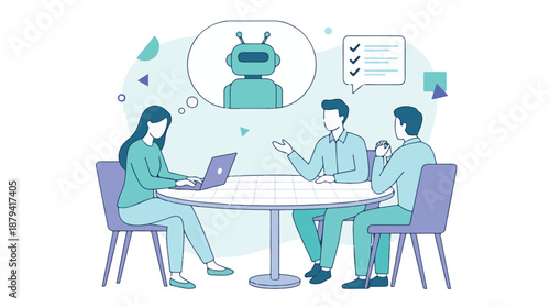 Business team discussing AI technology and project management tasks