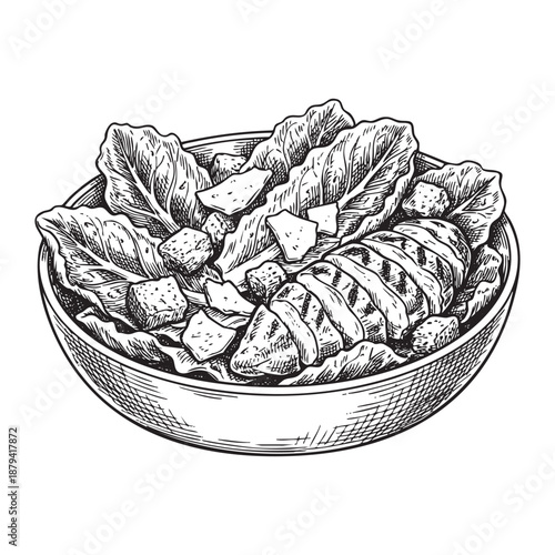 Grilled Chicken Caesar Salad Illustration