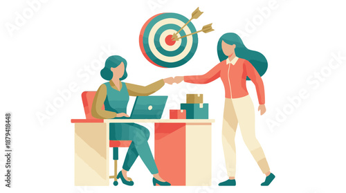 Businesswomen achieving goals through collaboration and strategic partnership