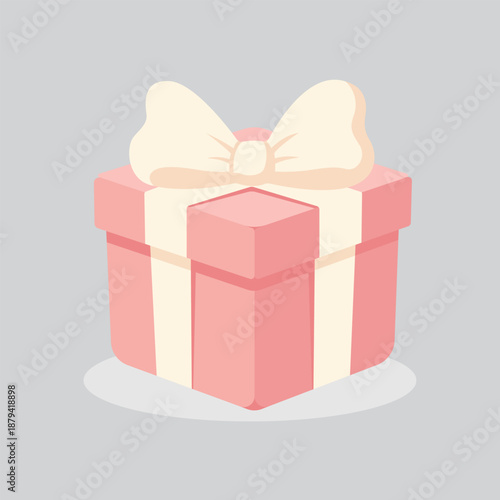 Cute Pink Gift Box with White Ribbon Illustration