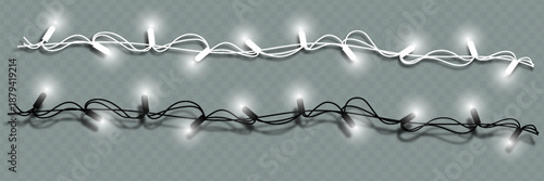 Christmas lights. Vector line with glowing light bulbs.Set of golden xmas glowing garland Led neon lamp illustration. Christmas lights isolated on transparent background for cards, banners, posters