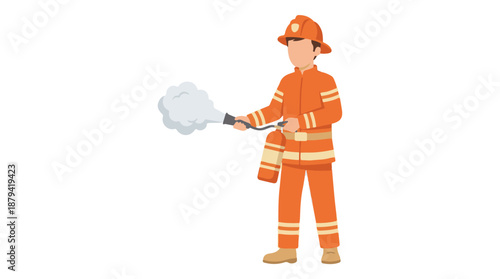 Firefighter spraying fire extinguisher, demonstrating safety and protection