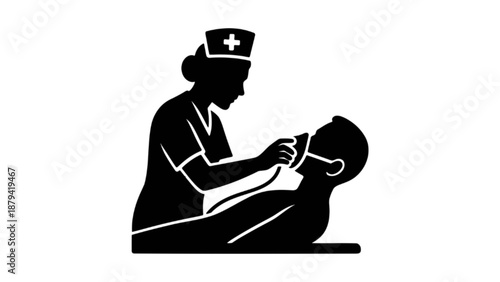 Nurse helping patient with oxygen mask in hospital