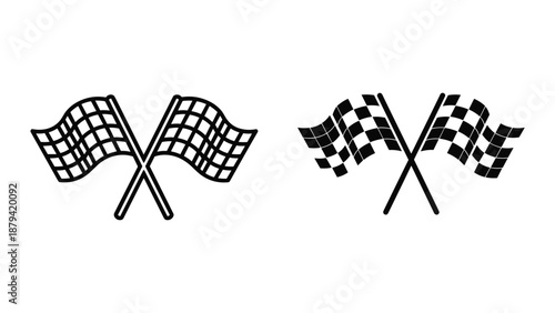 Checkered flags waving in the wind, racing finish line symbol