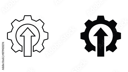 Gear icon with arrow symbolizing progress and development