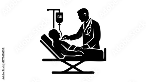 Doctor checking patient in ICU room silhouette