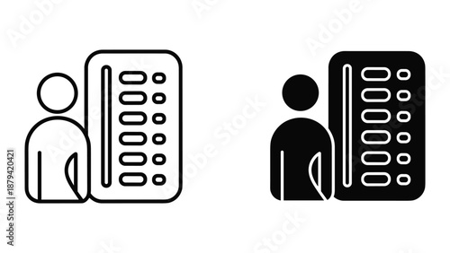 Person standing next to server icon illustration