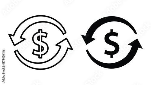 Dollar sign with circular arrows indicating currency exchange