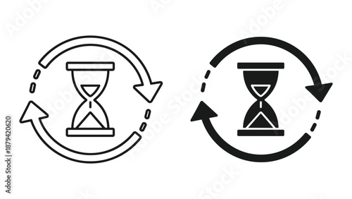 Time management symbol with hourglass and arrows