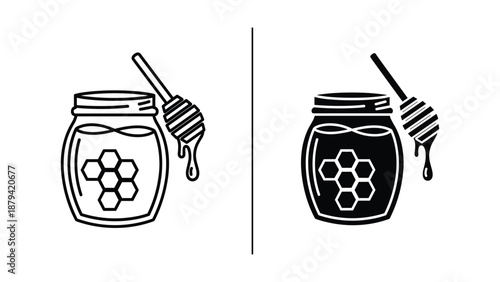 Honey jar illustration with honey dipper